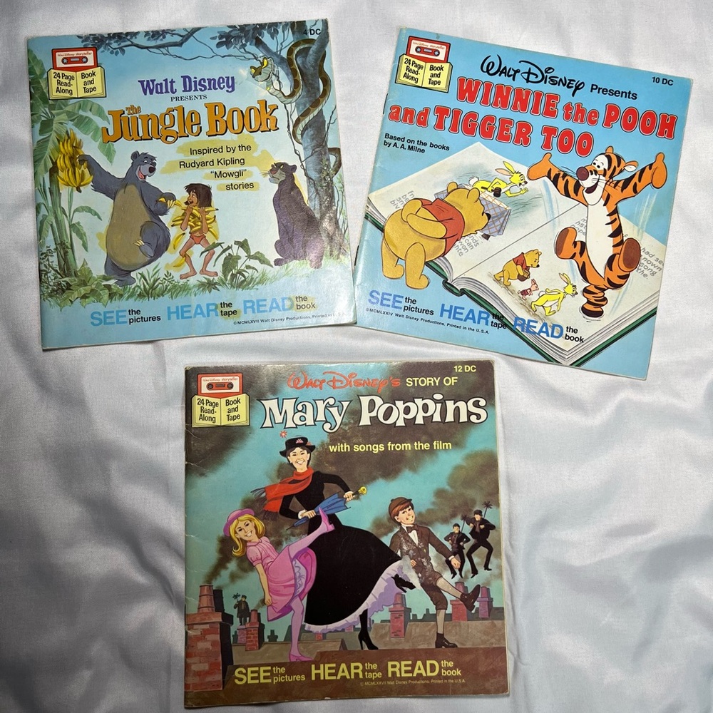 Vintage Disney Read Along Books Lot of 3 Jungle Book Pooh Mary Poppins No Tapes